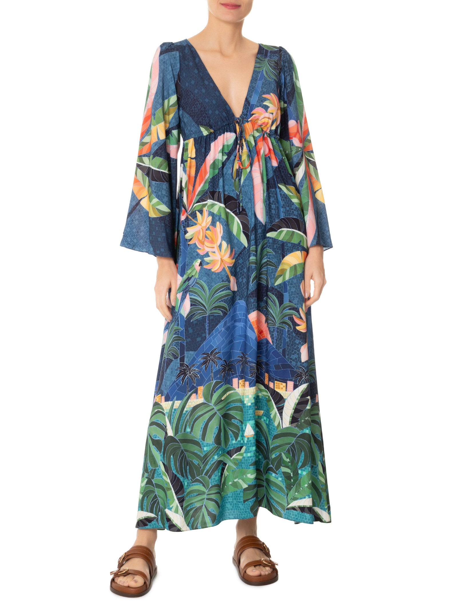 Vestido Longo Rio De Mosaico Azul Farm