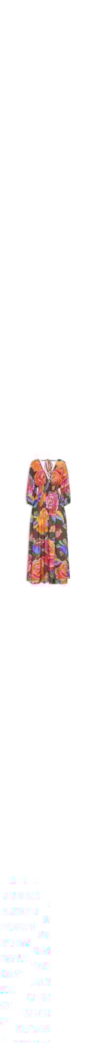 Vestido Longo Rosas Pintadas - Marrom