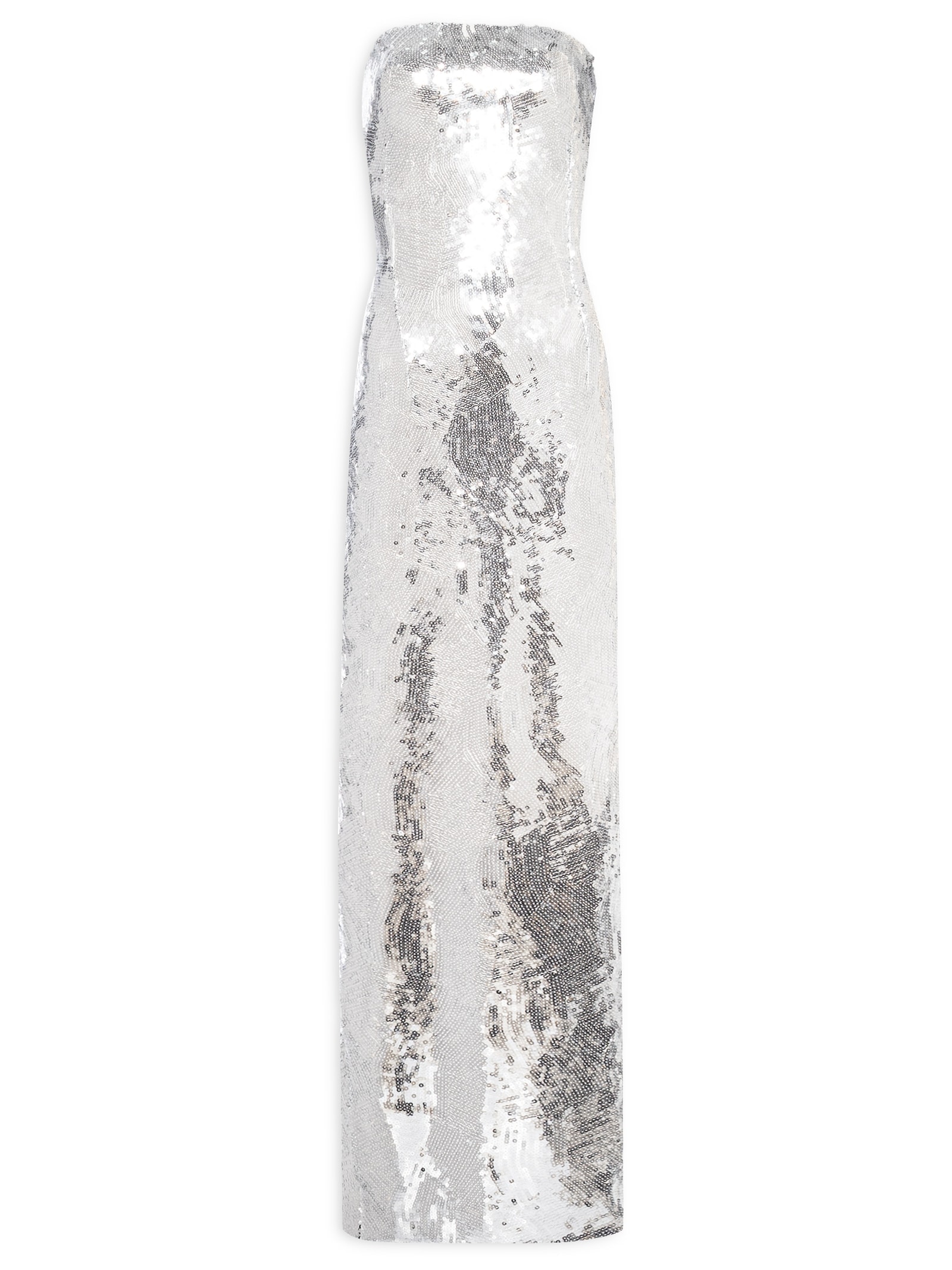 Vestido Longo Sem Alça Em Paetê Prateado '2Essential