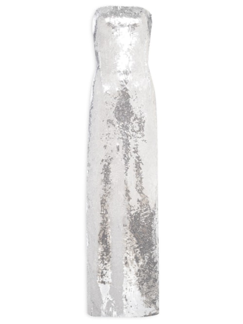 Vestido Longo Sem Alça Em Paetê - Prateado