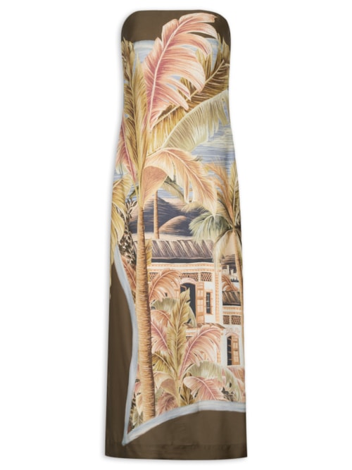 Vestido Longo Sem Alça Lenço Rio Paraíso - Marrom