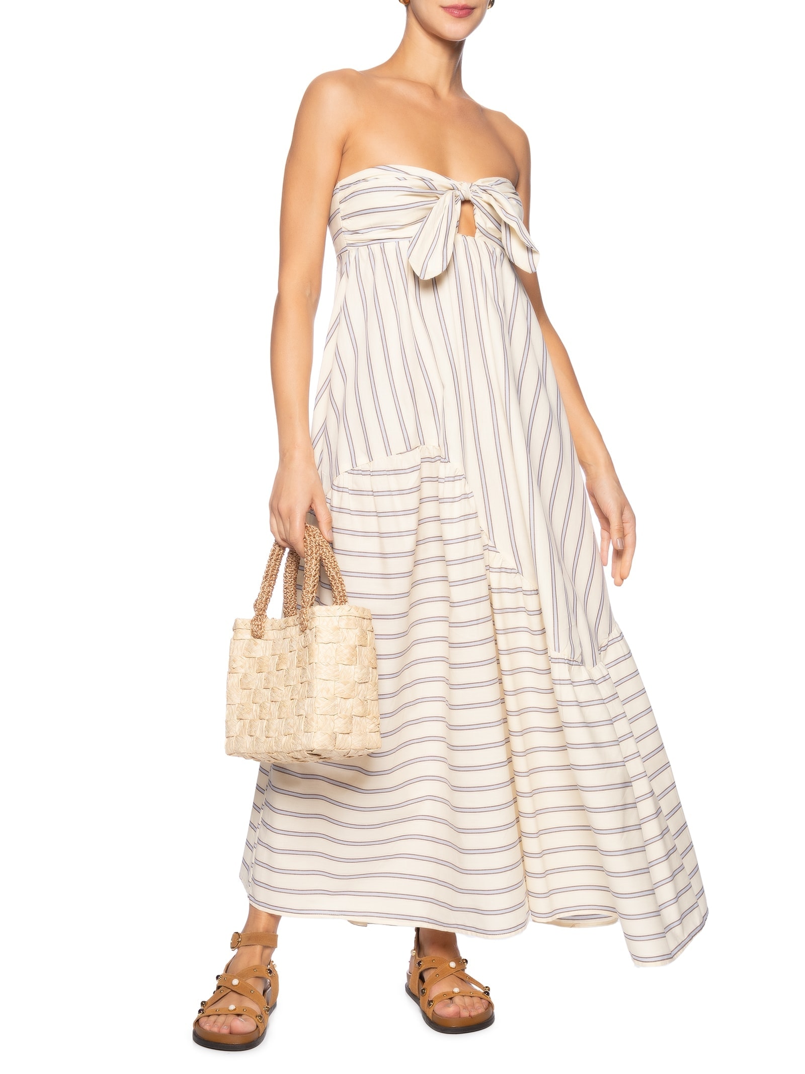 Vestido Longo Sem Alça Listra Alexia Off-White Farm