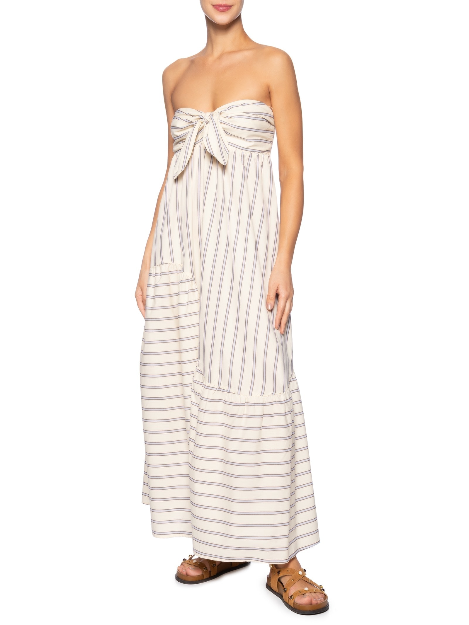 Vestido Longo Sem Alça Listra Alexia Off-White Farm