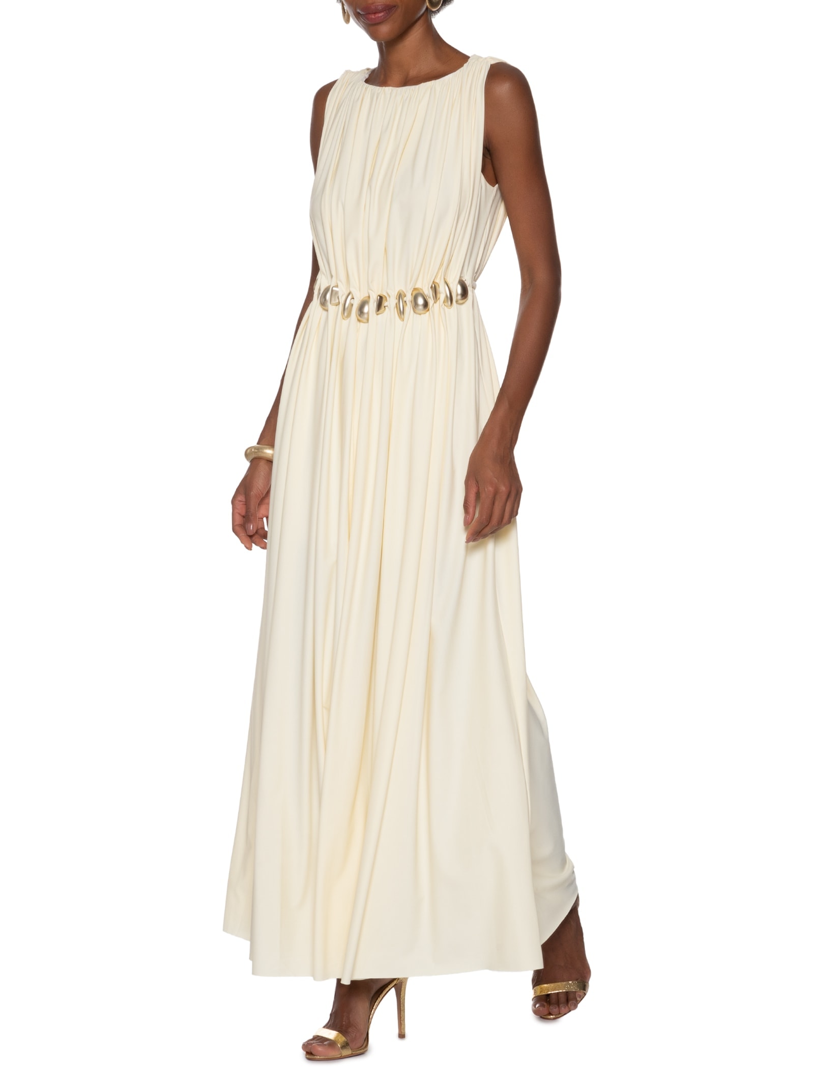 Vestido Longo Sem Manga Bege Lança Perfume