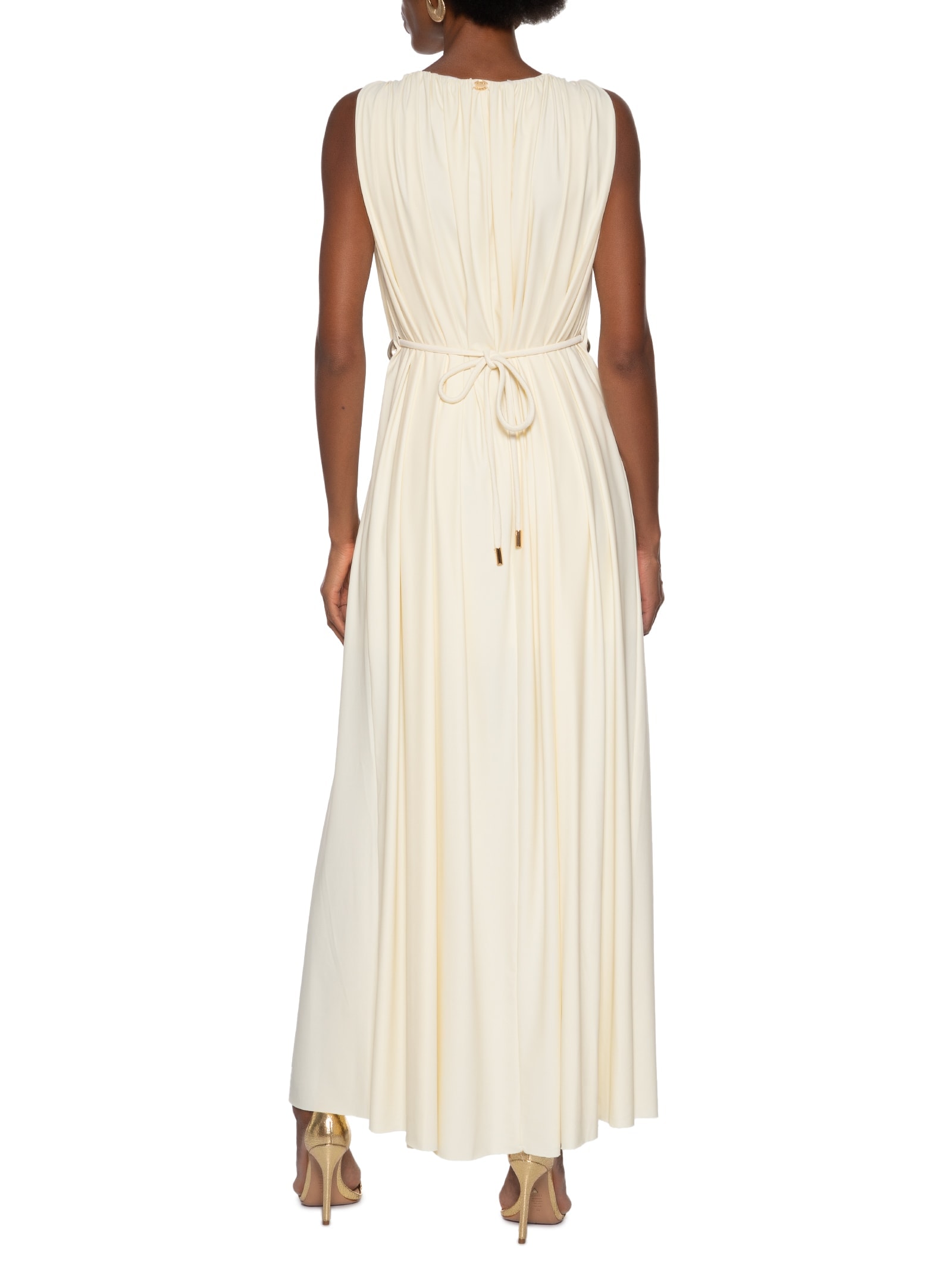 Vestido Longo Sem Manga Bege Lança Perfume