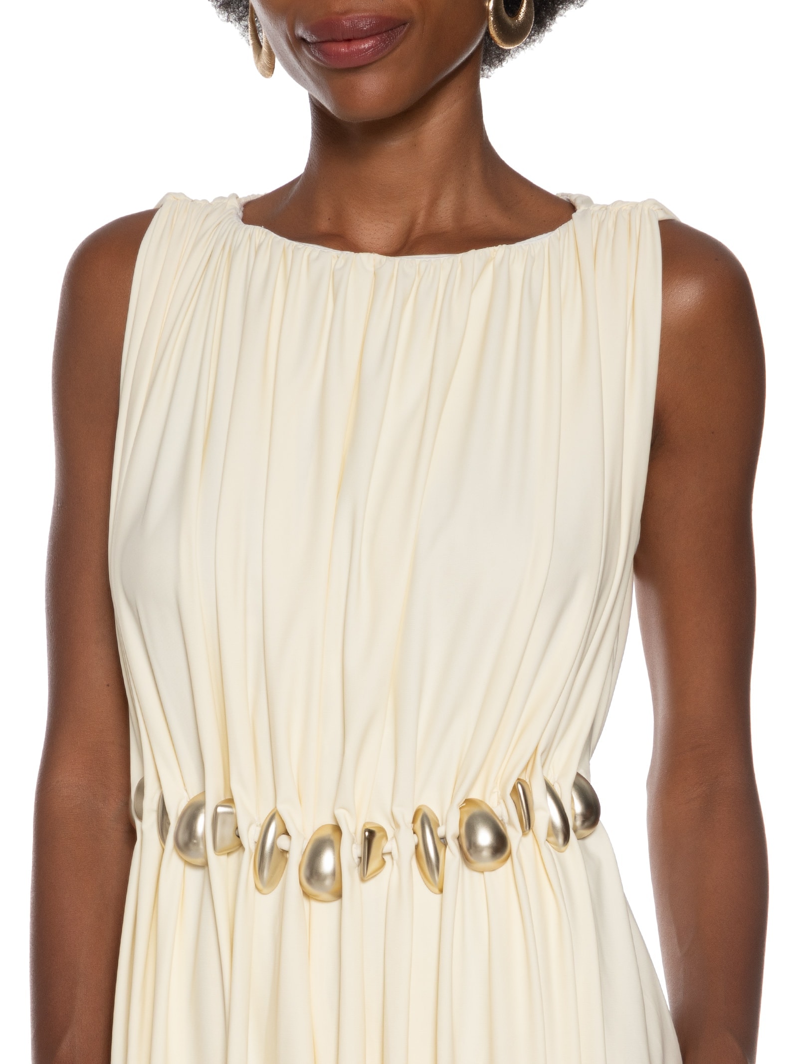 Vestido Longo Sem Manga Bege Lança Perfume