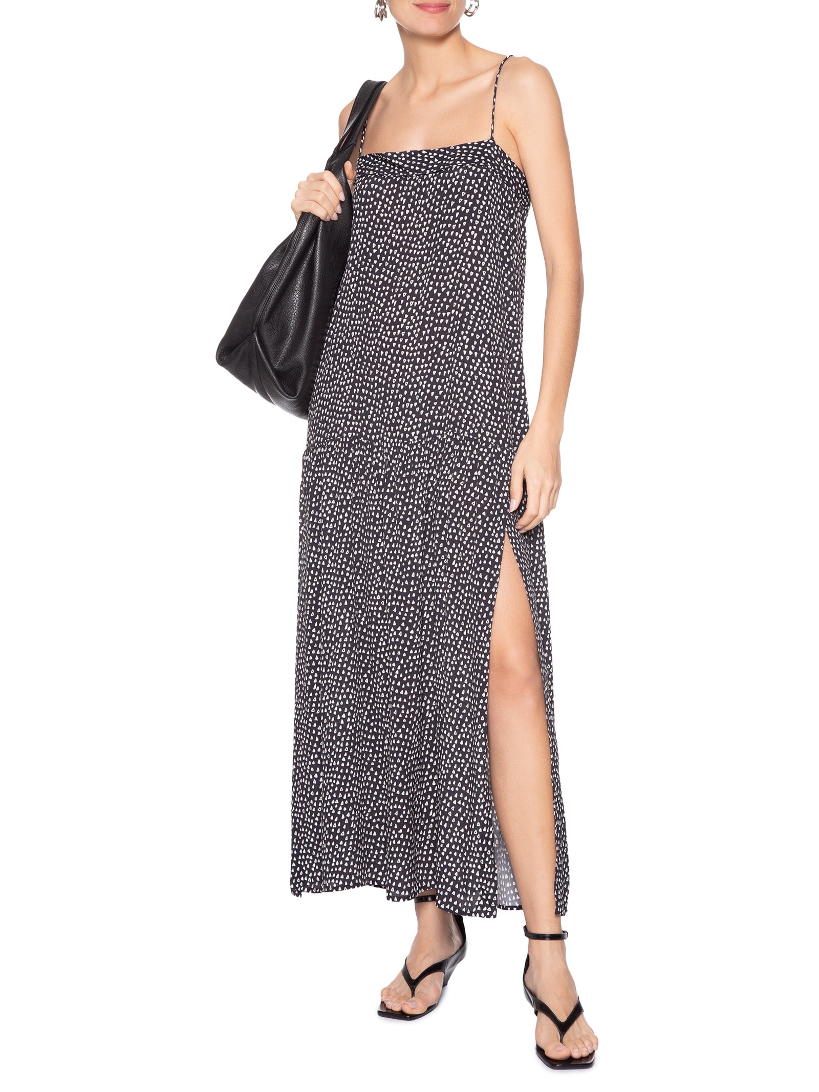 Vestido Longo Textura Palheta Preto Animale