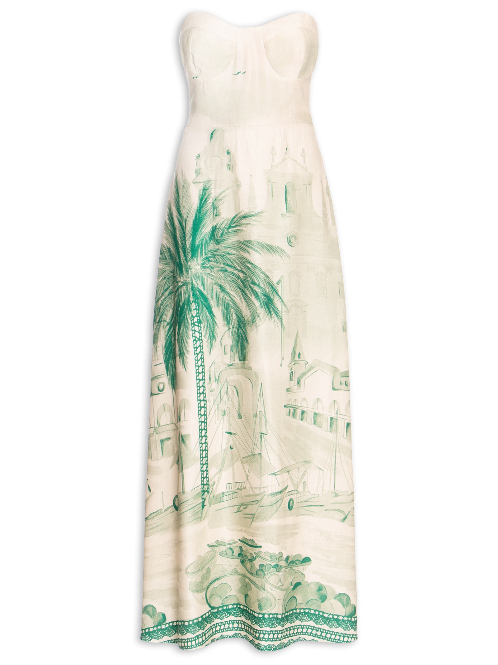 Vestido Longo Tomara Que Caia Estampado Bege Cacay