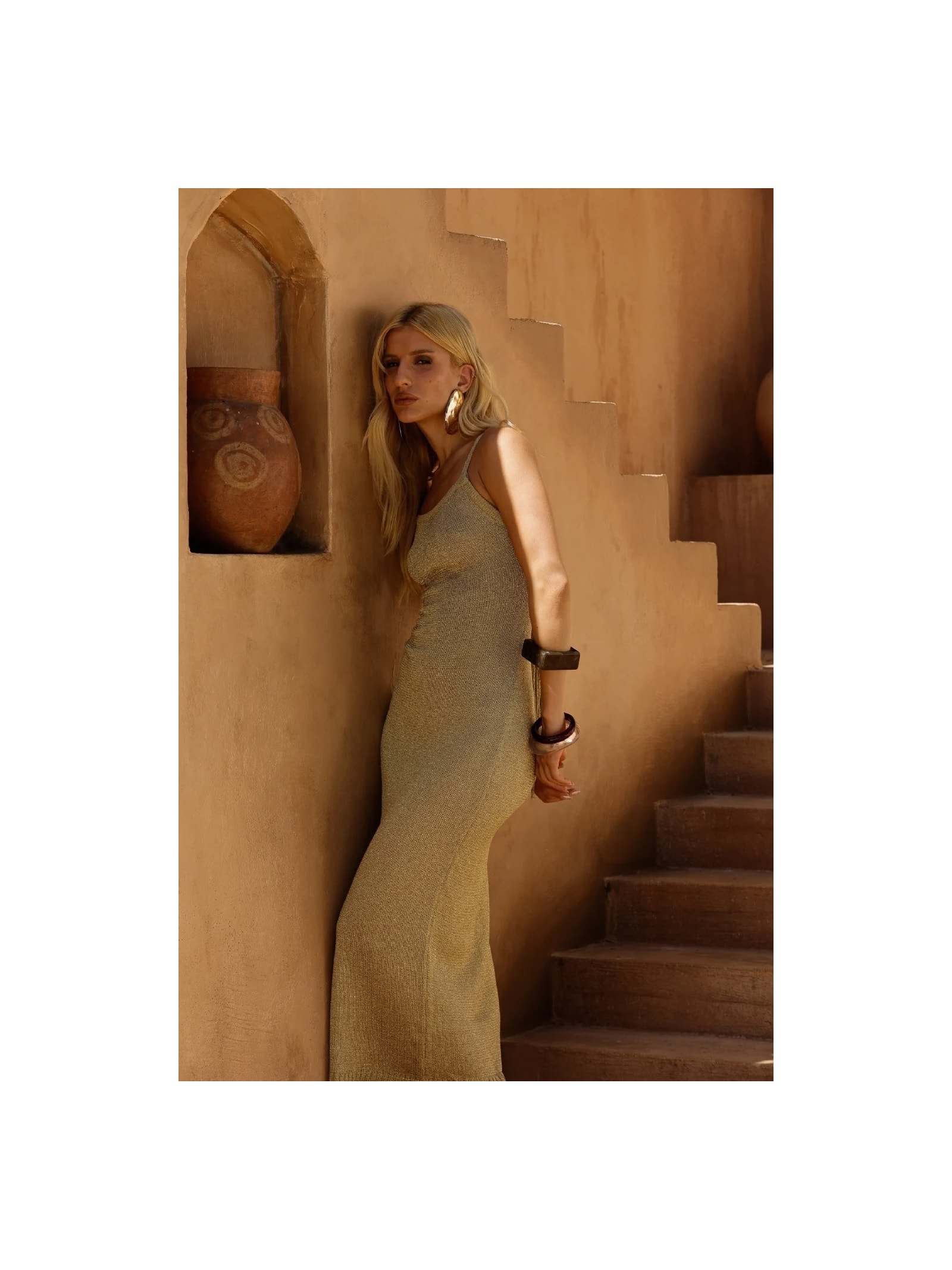 Vestido Longo Trico Thalassa Dourado Shop Ginger