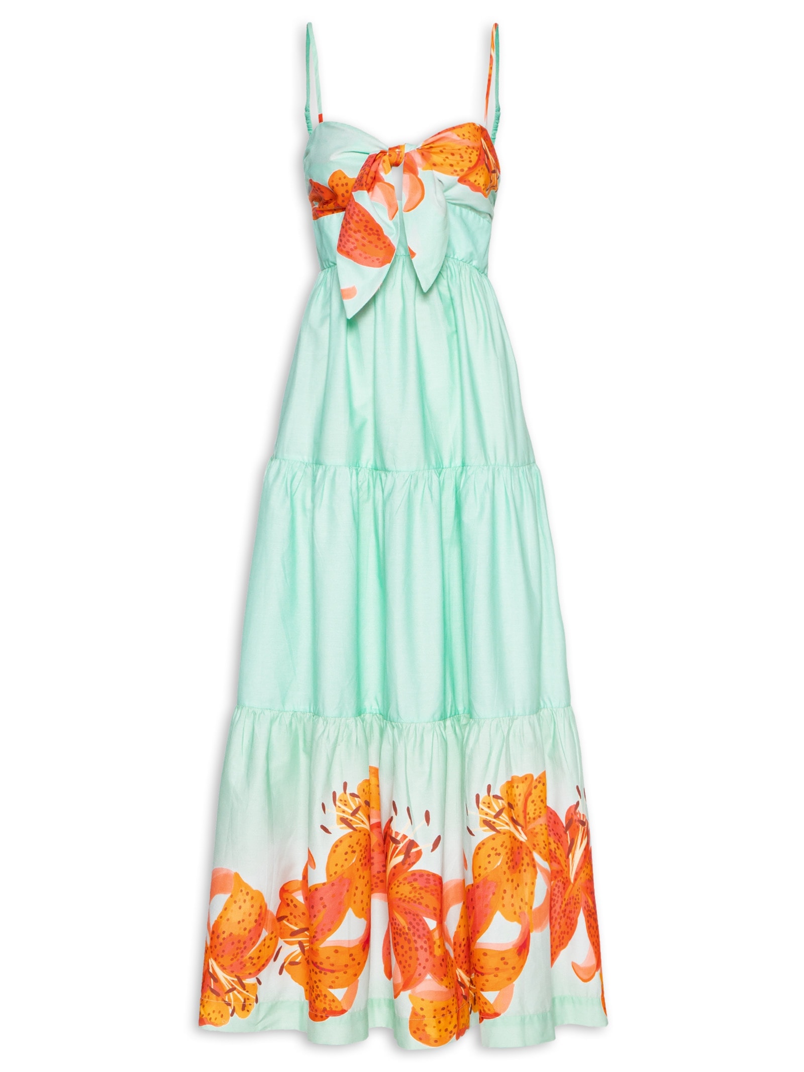 Vestido Longo Tricoline Estampa Lírios Azul Dress To