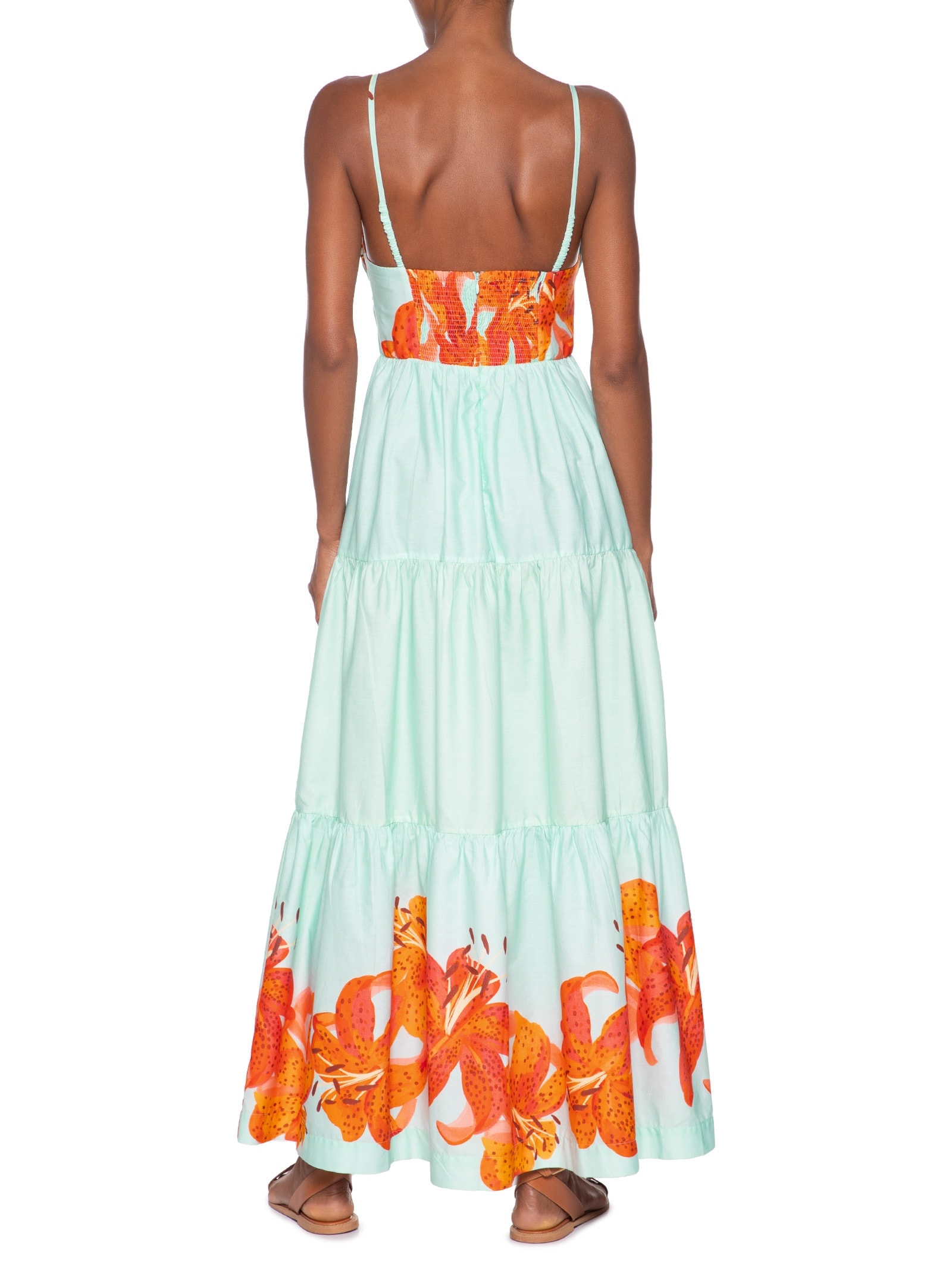 Vestido Longo Tricoline Estampa Lírios Azul Dress To