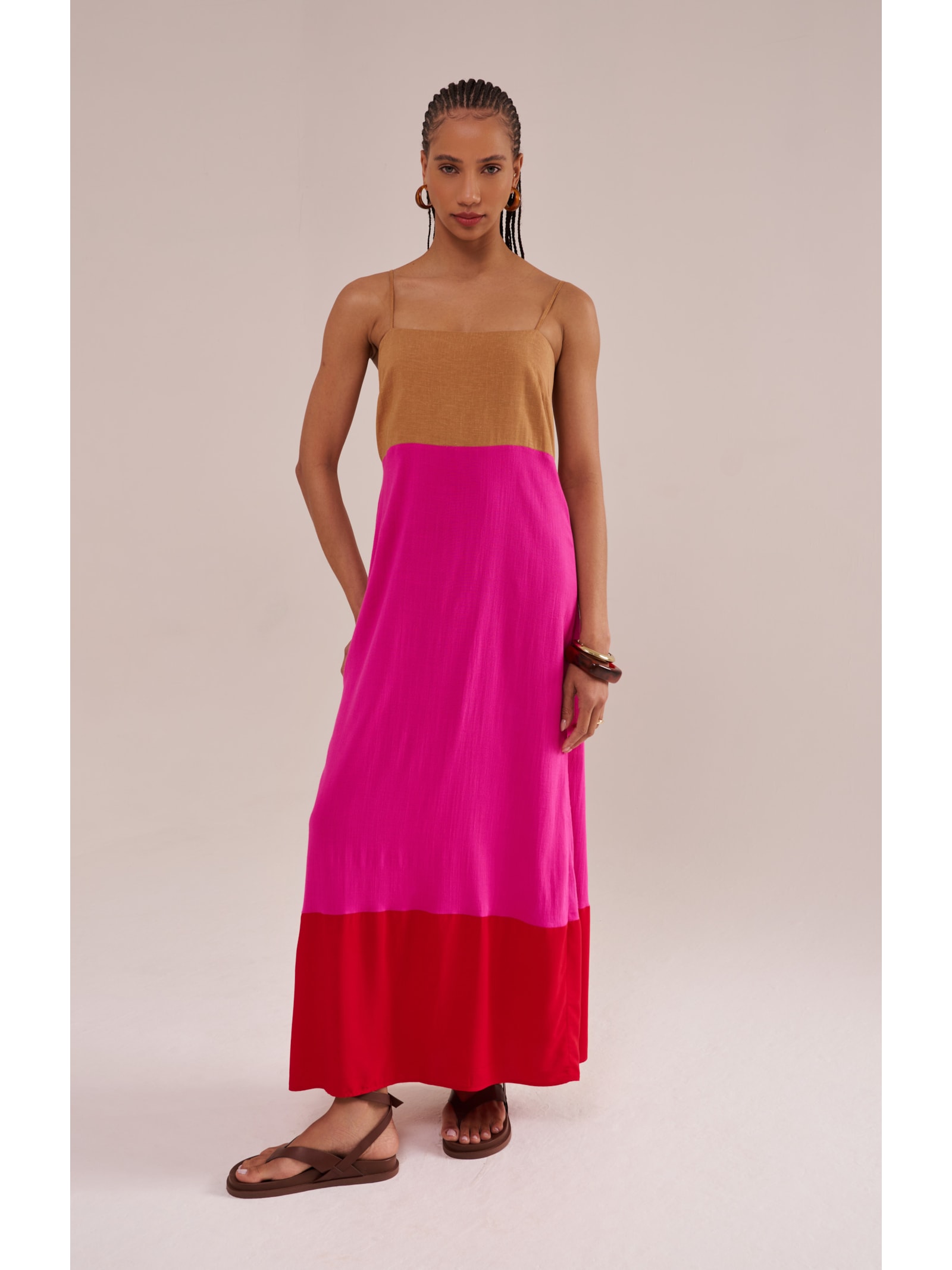 vestido longo tricolor pink Suntime