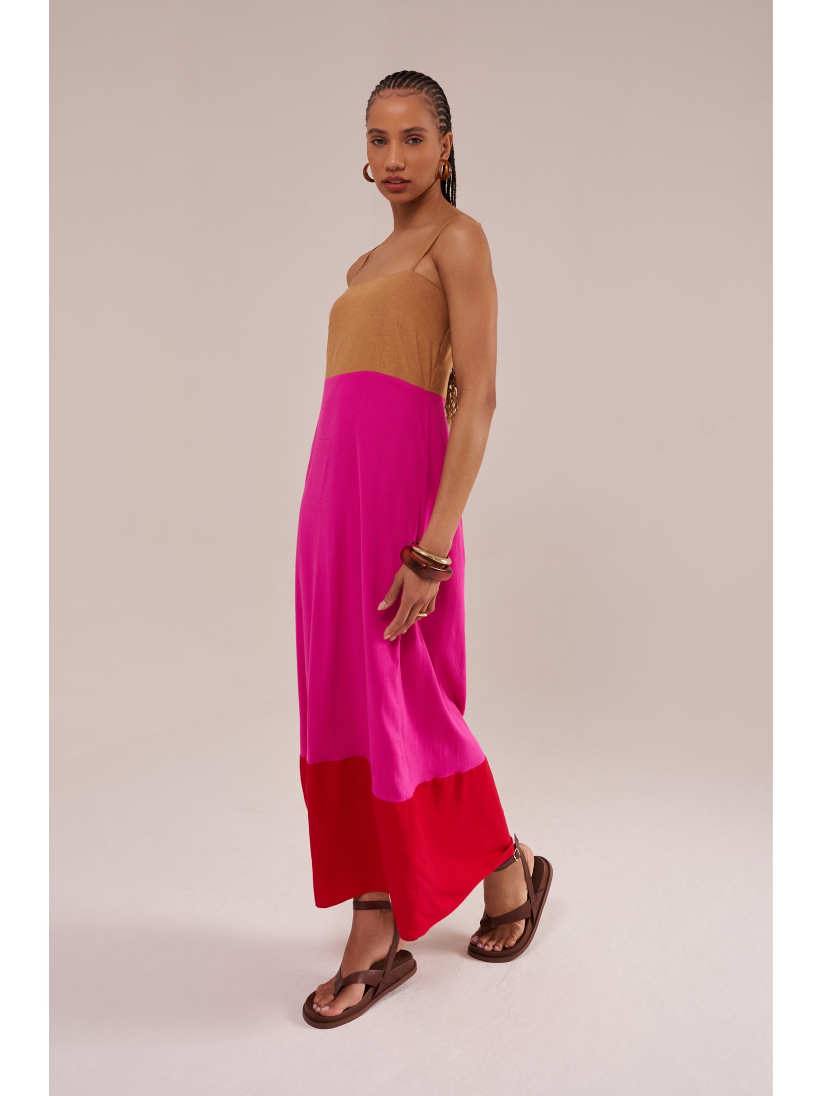 vestido longo tricolor pink Suntime