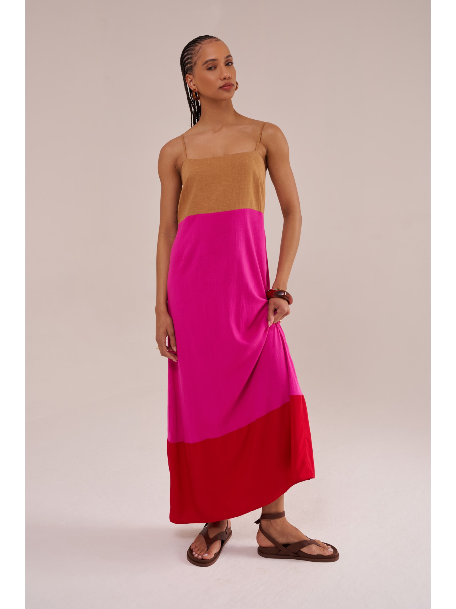 vestido longo tricolor pink Suntime
