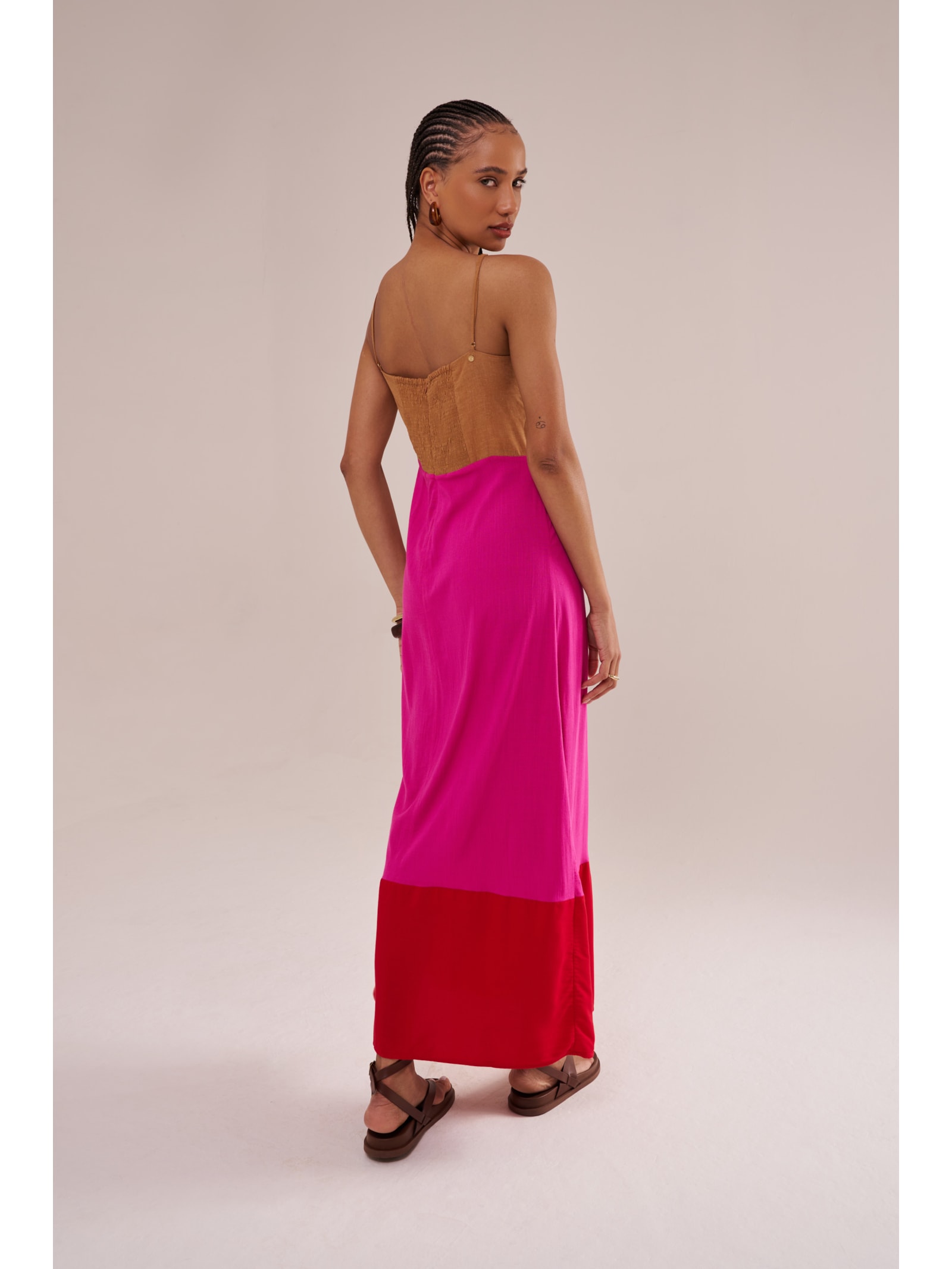 vestido longo tricolor pink Suntime