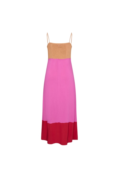 vestido longo tricolor pink