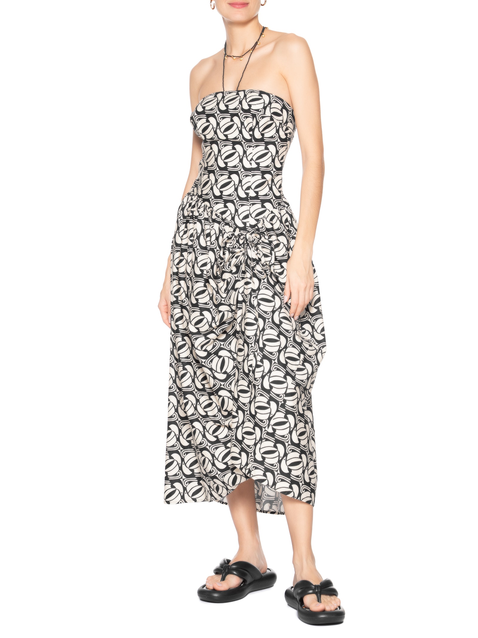 Vestido Longo Tuca Xadrez Preto Farm