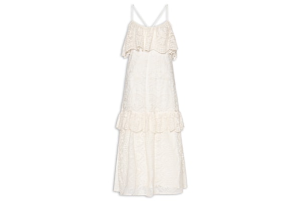 Vestido Longo Tule Rendado - Branco