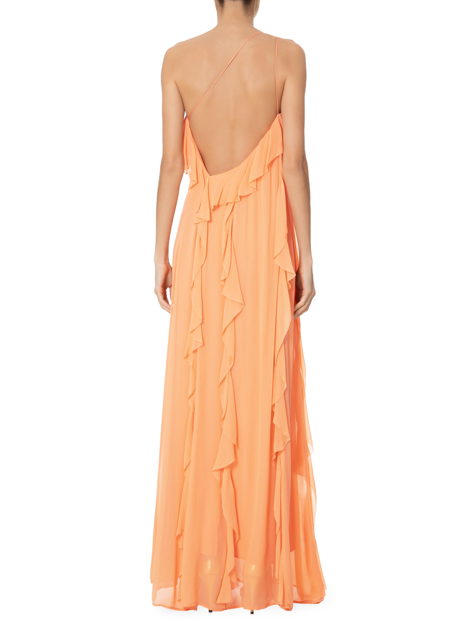 Vestido Longo Um Ombro Só Babados Laranja