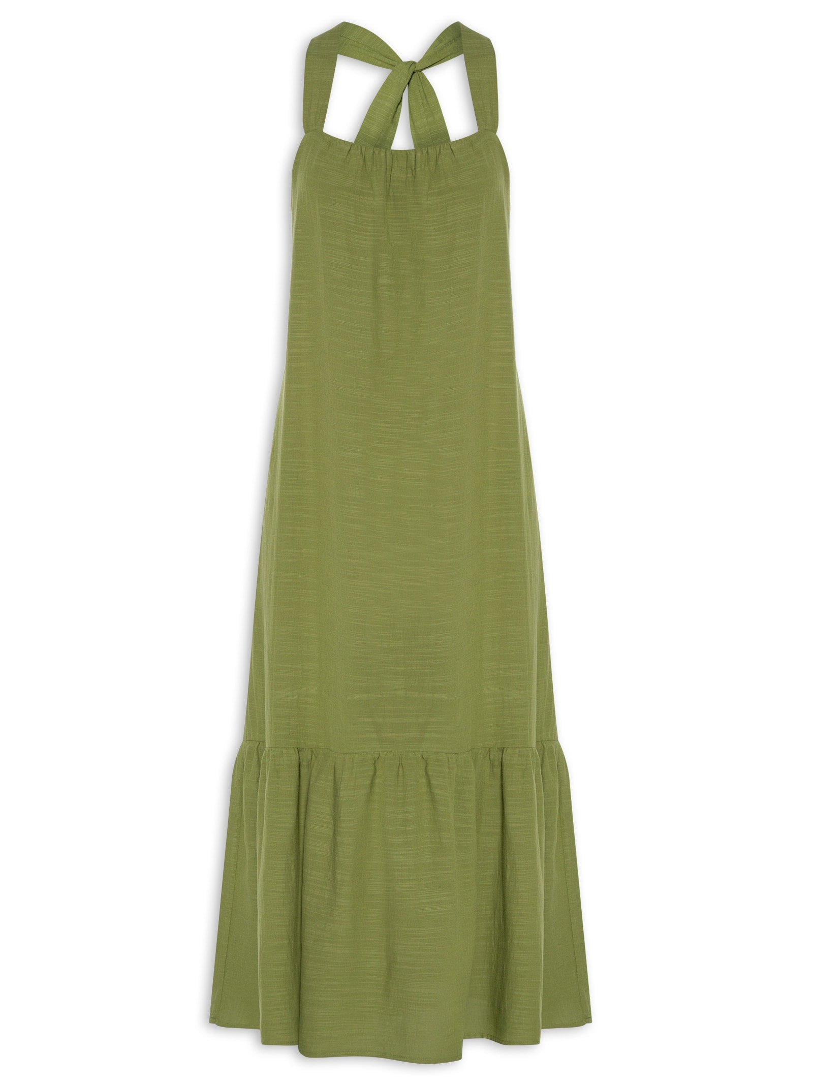Vestido Longo Viscose Textura Verde Cantão
