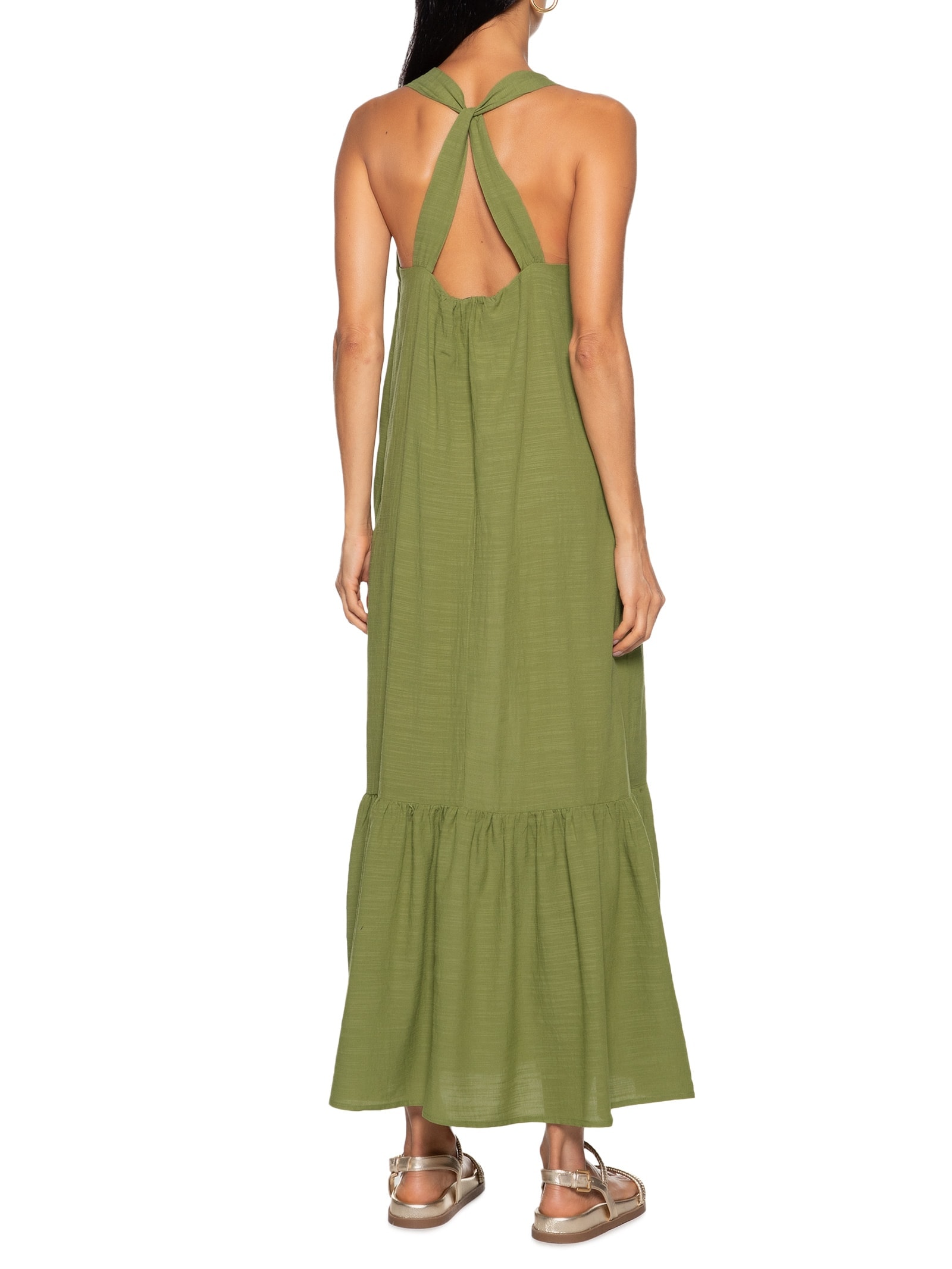 Vestido Longo Viscose Textura Verde Cantão