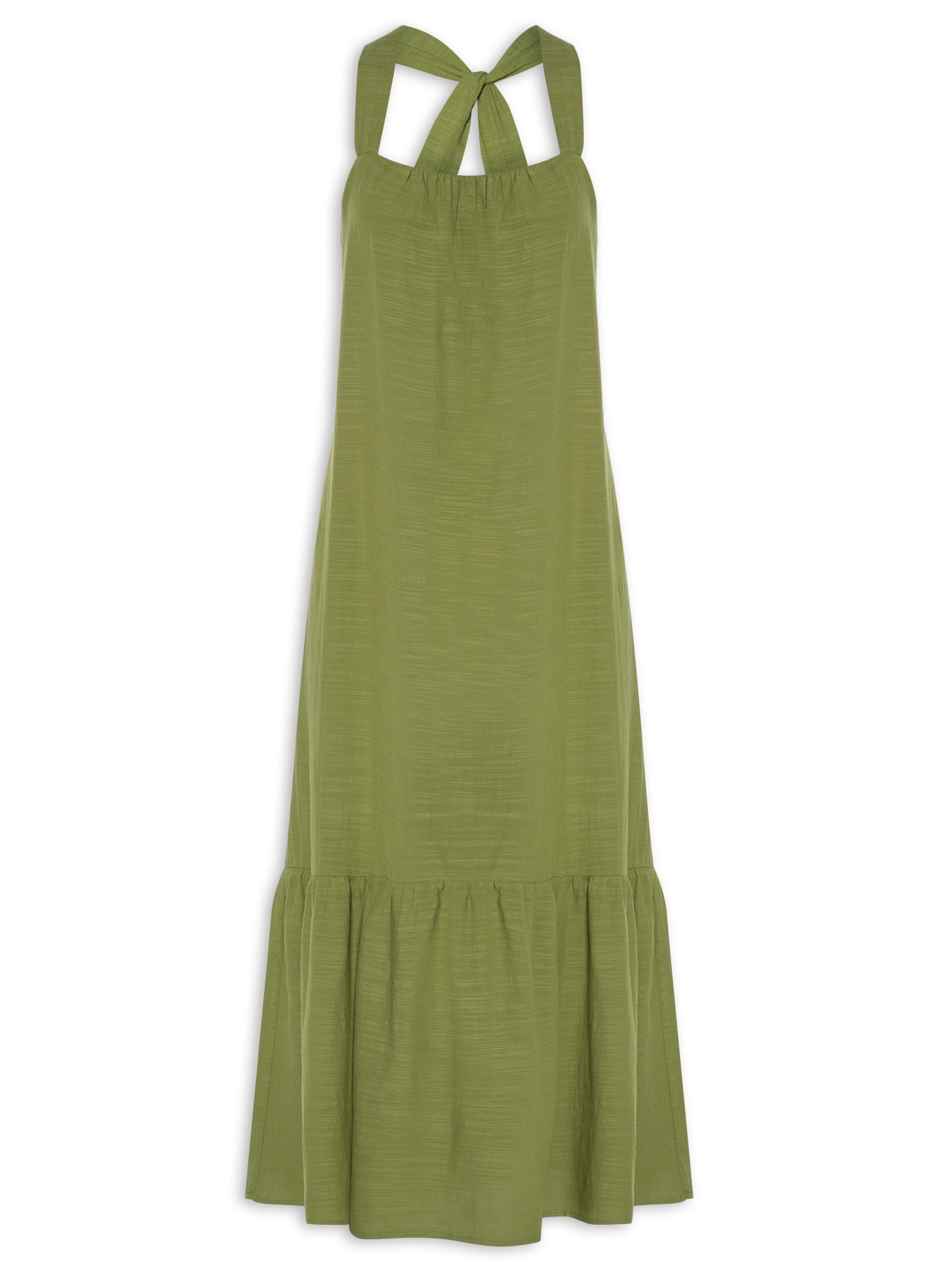 Vestido Longo Viscose Textura Verde Cantão