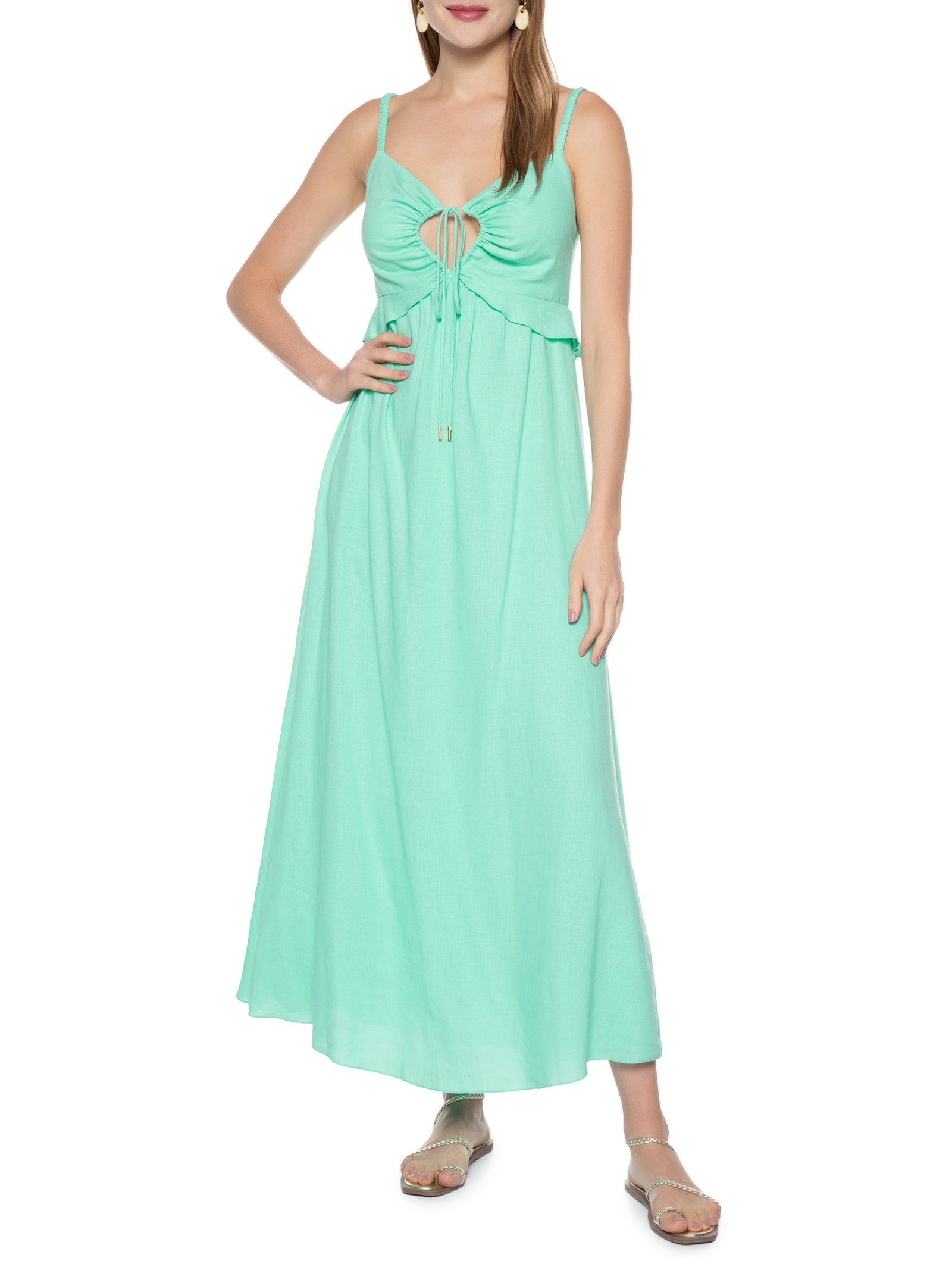 Vestido Longuete Babado Busto Verde Dress To