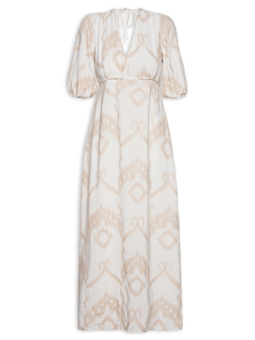 Vestido Longuete Decote V – Bege