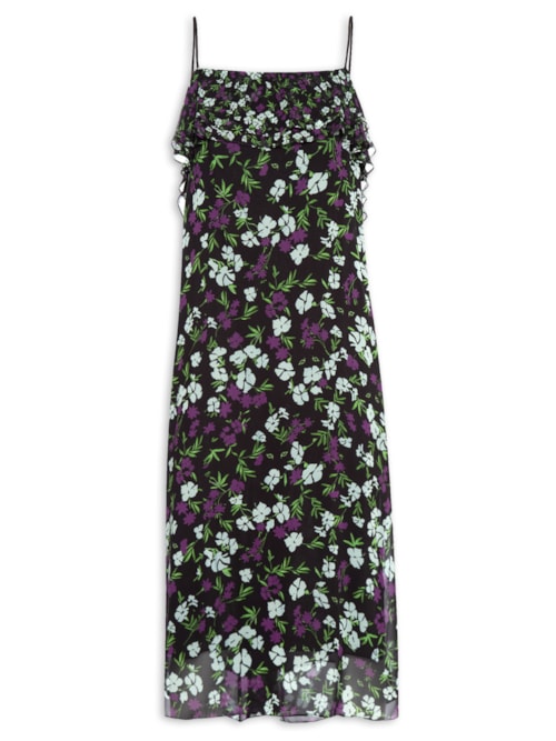 Vestido Longuete Floral Jardim – Preto