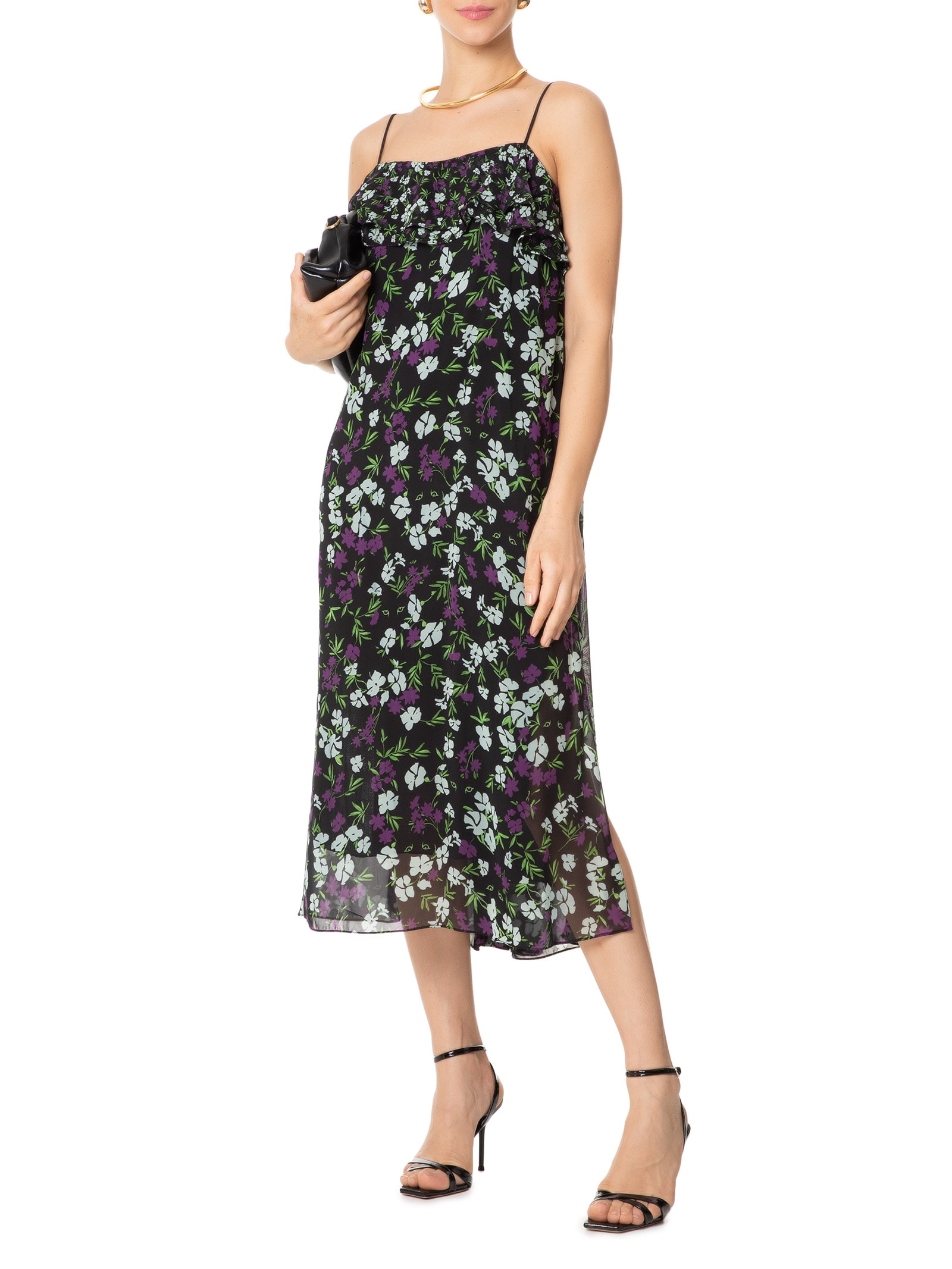 Vestido Longuete Floral Jardim Preto Animale