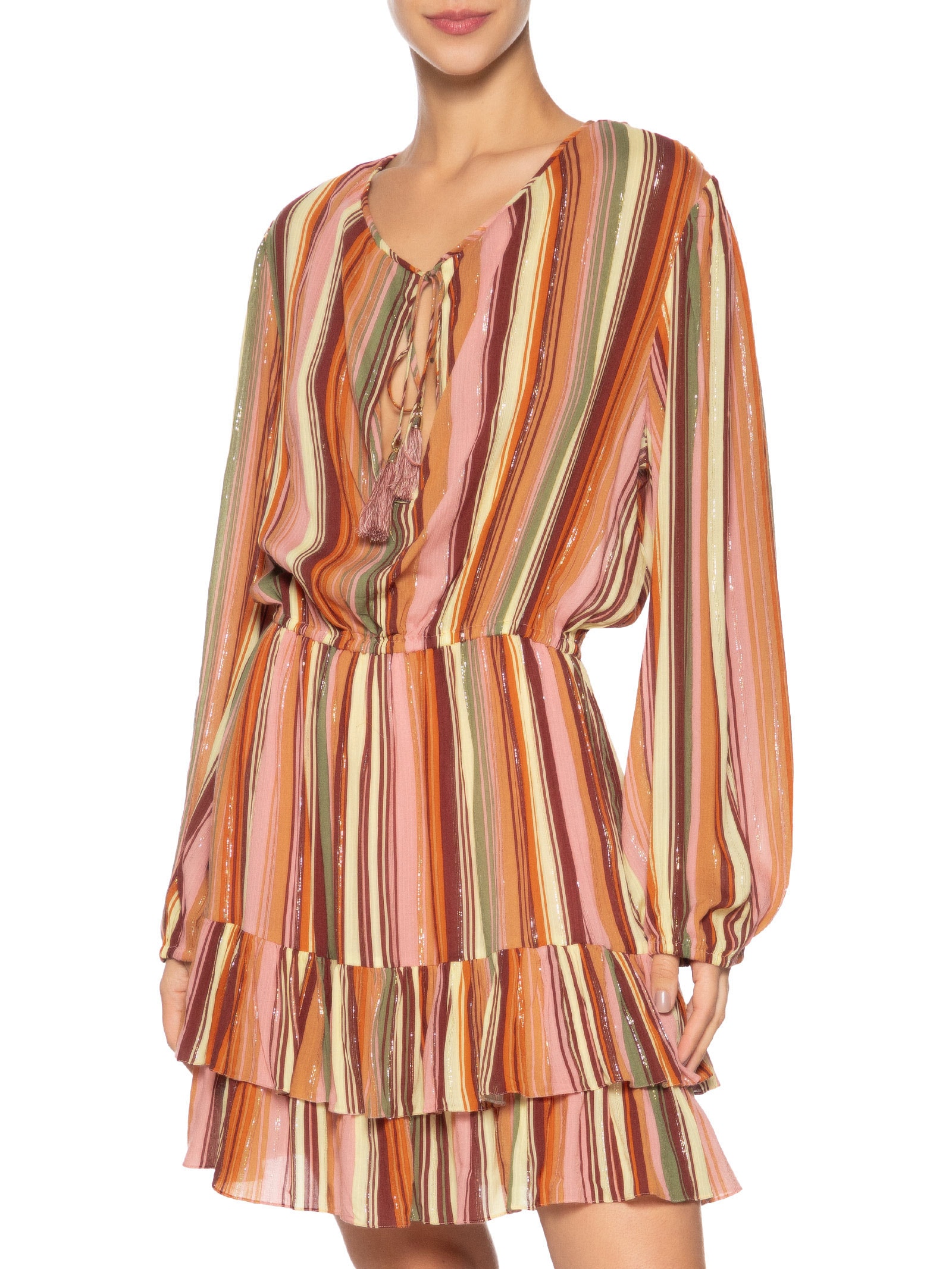 Vestido Lurex Estampa Bosque Rosa Dress To