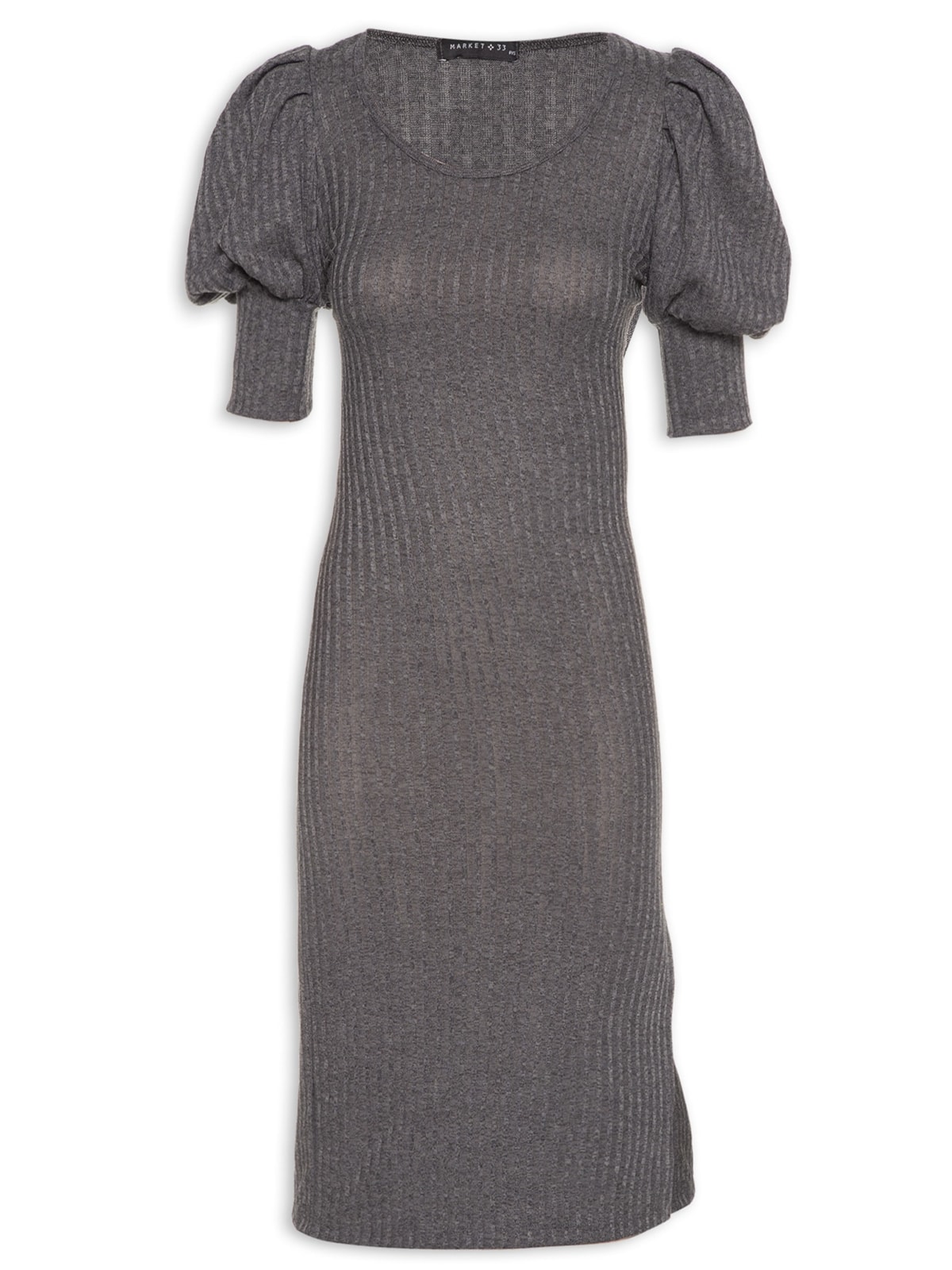 Vista 2 Vestido Malha Canelada Manga Princesa CINZA CINZA