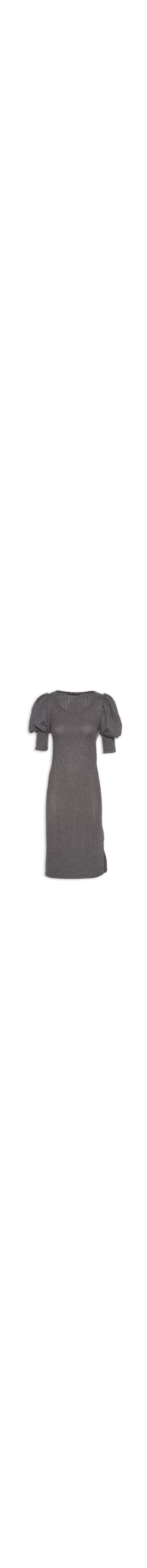 Vestido Malha Canelada Manga Princesa - Cinza