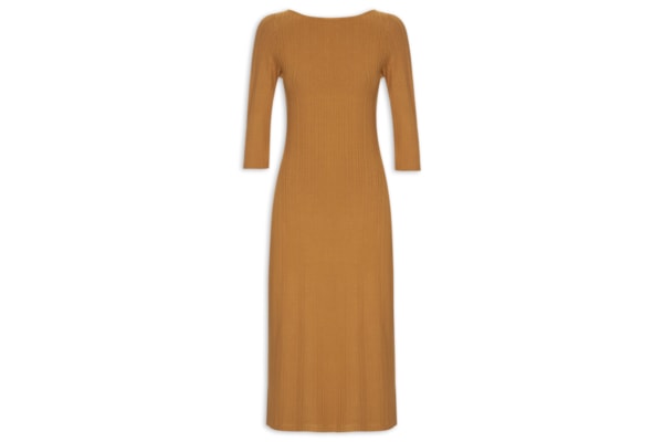 Vestido Malha Canelada Stripe - Marrom  