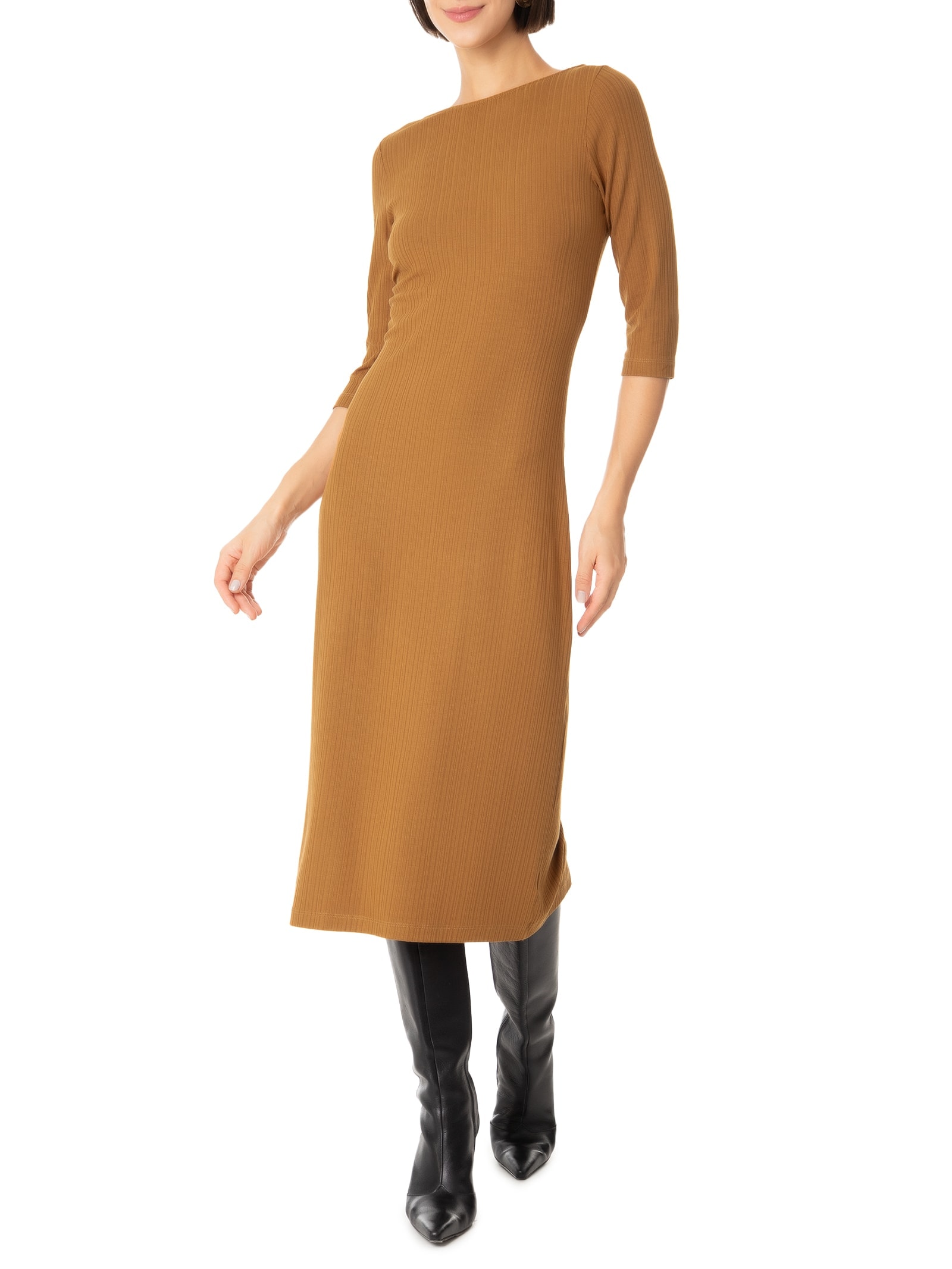 Vestido Malha Canelada Stripe Marrom   Lez A Lez