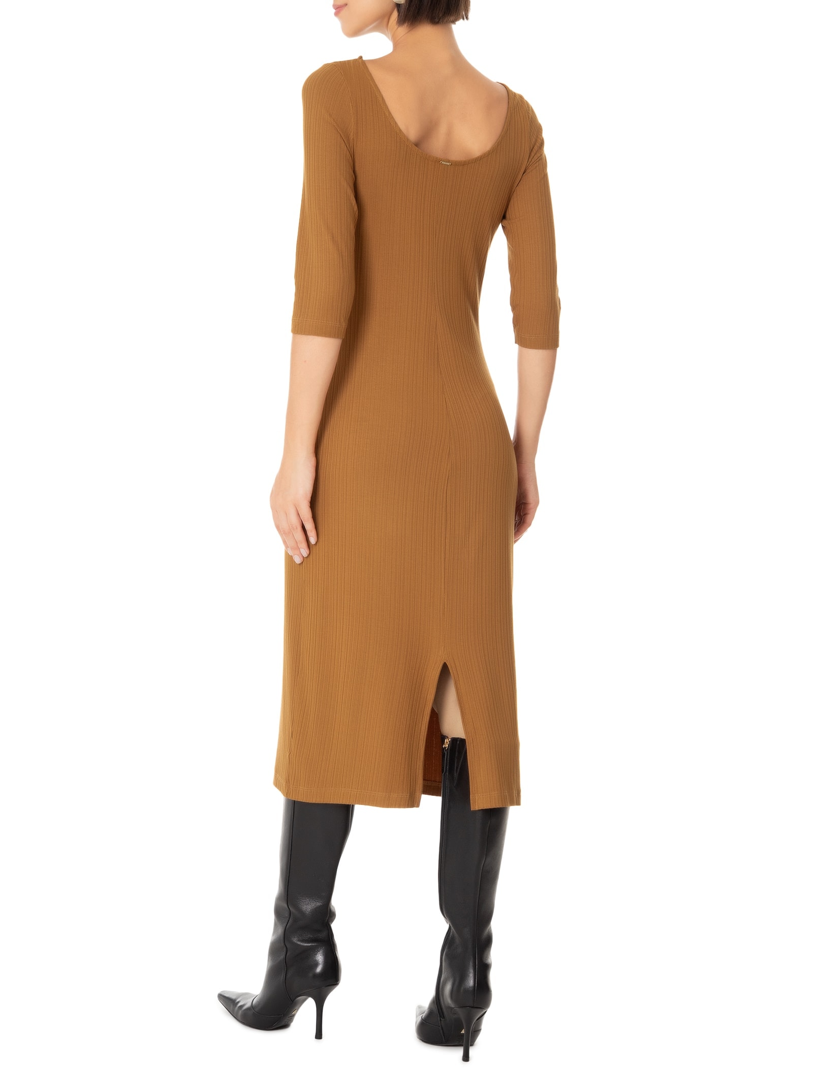 Vestido Malha Canelada Stripe Marrom   Lez A Lez