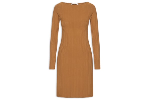 Vestido Malha Canelada Stripe - Marrom 