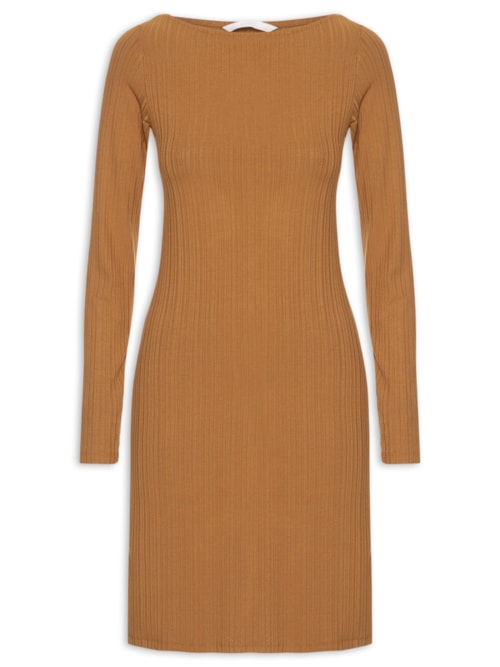 Vestido Malha Canelada Stripe - Marrom