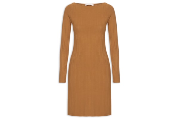 Vestido Malha Canelada Stripe - Marrom 