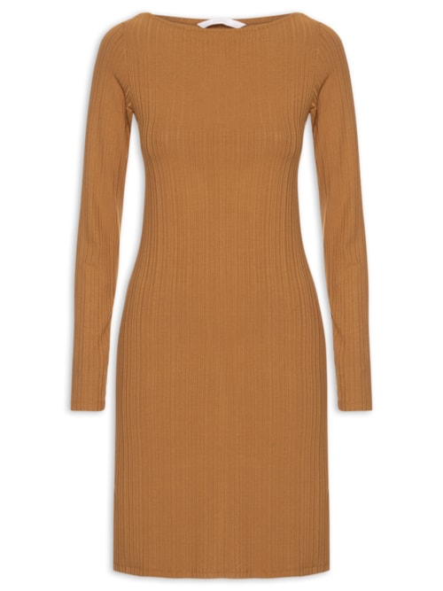 Vestido Malha Canelada Stripe – Marrom