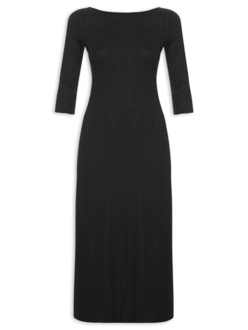 Vestido Malha Canelada Stripe – Preto