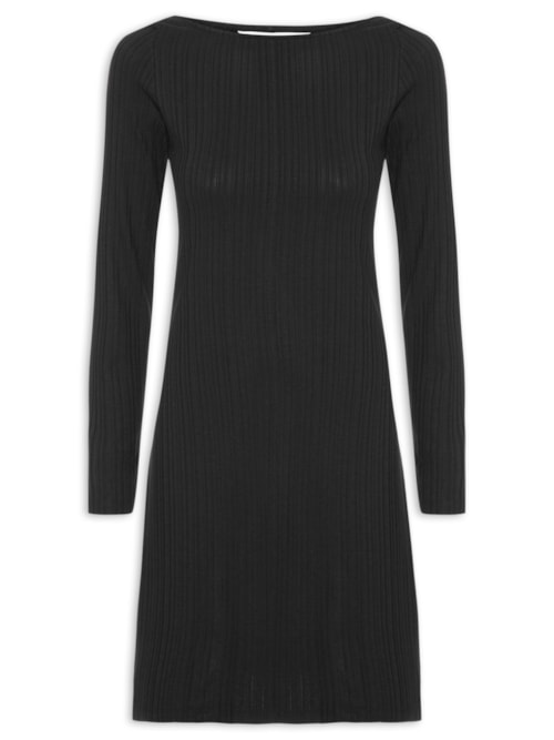 Vestido Malha Canelada Stripe – Preto