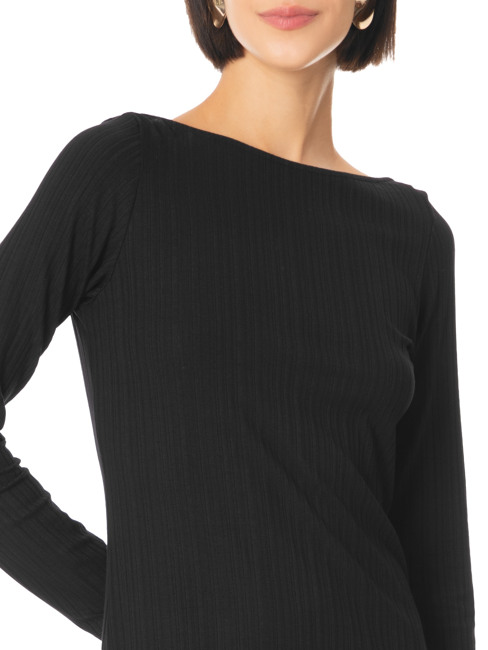 Vestido Malha Canelada Stripe Preto Lez A Lez