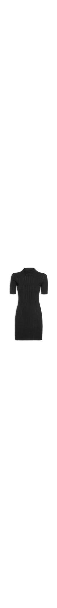 Vestido Malha Curto Manga Curta Gola Ribana Liso - Preto