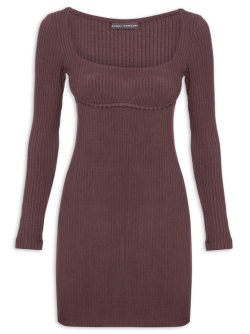 Vestido Malha Curto Manga Longa Ribana Liso – Vinho