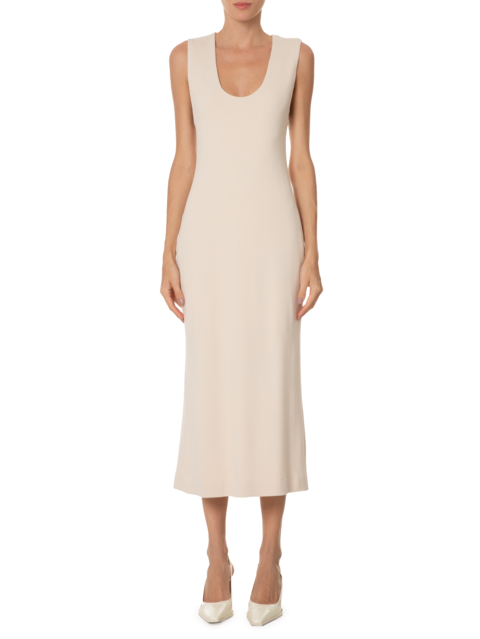 Vestido Malha Decote U Bege Animale