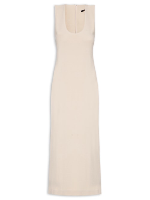 Vestido Malha Decote U – Bege