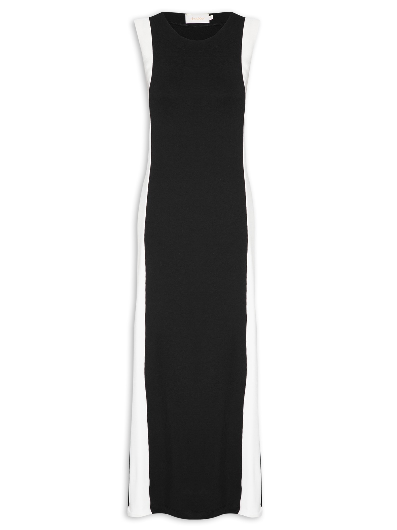 Vestido Malha Faixa Lateral Preto Shoulder