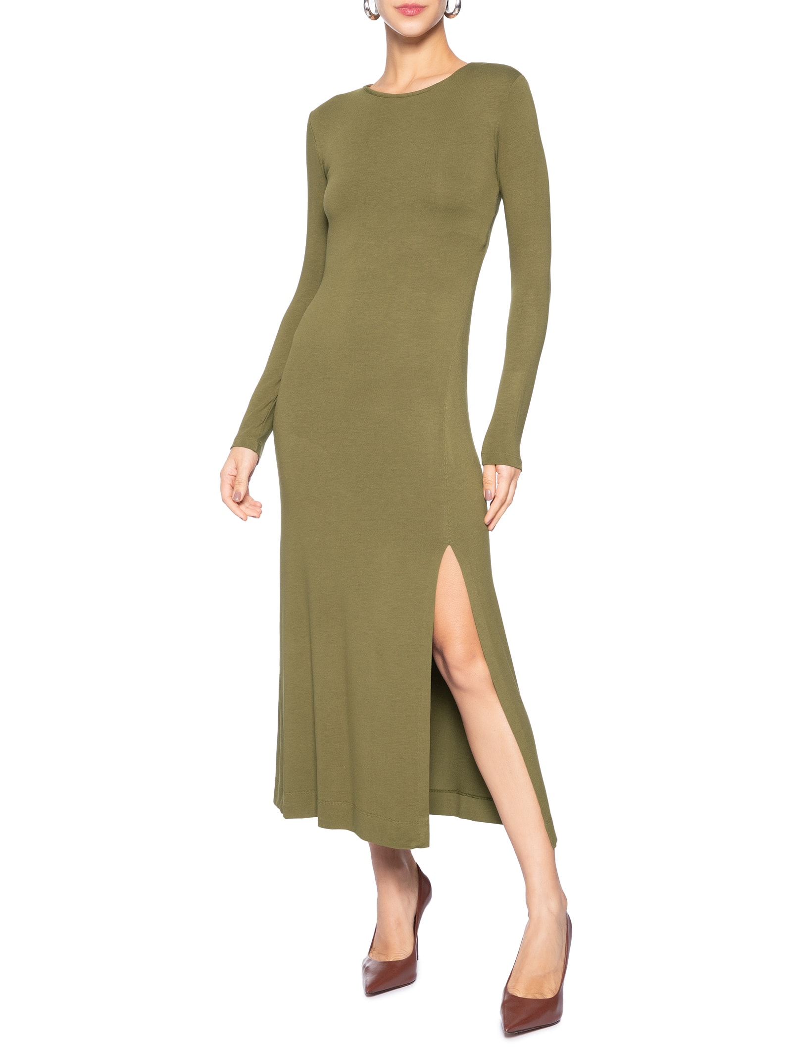 Vestido Malha Fenda Verde Animale