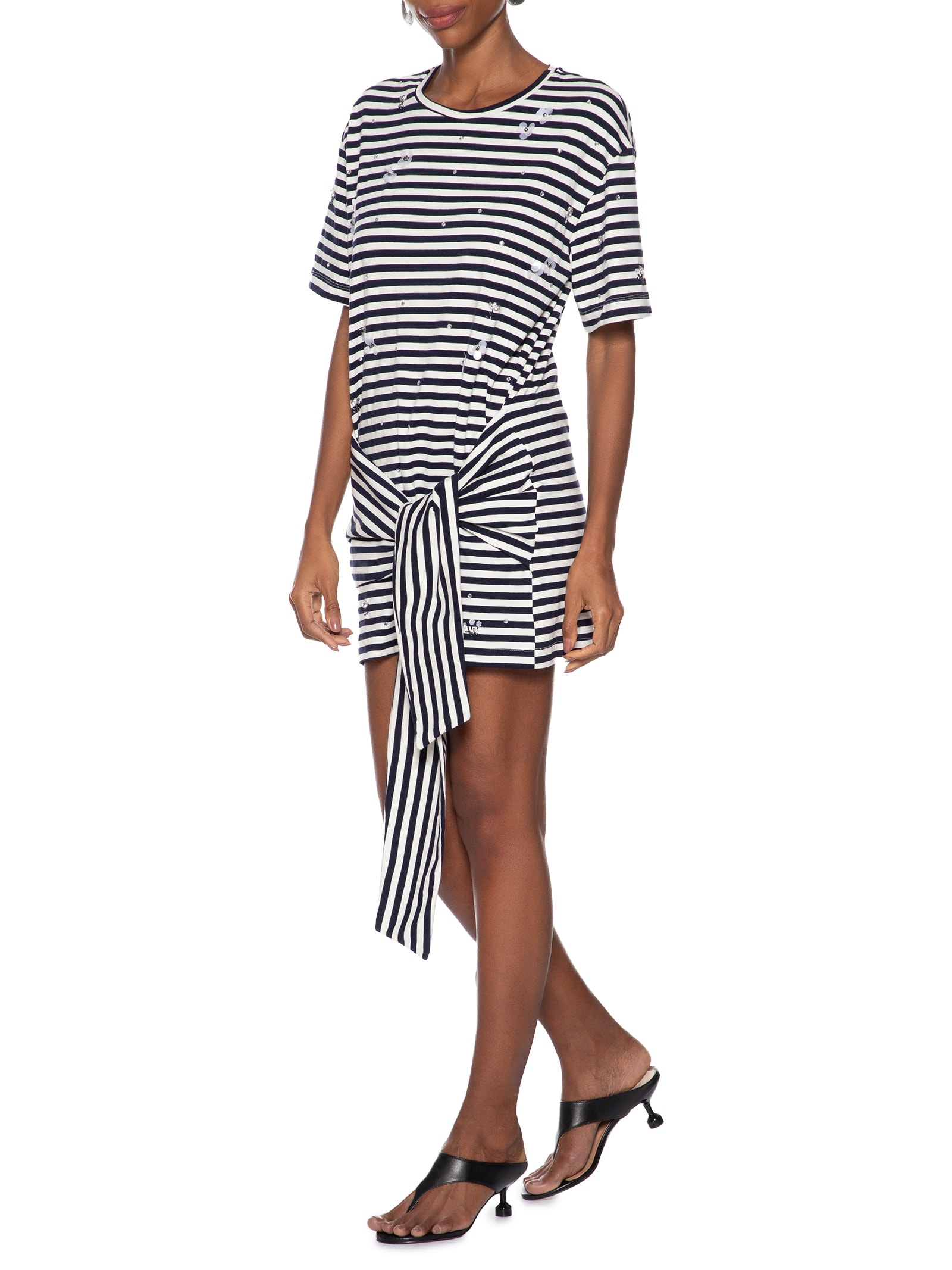 Vestido Malha Listrada Bordados Azul Animale Jeans